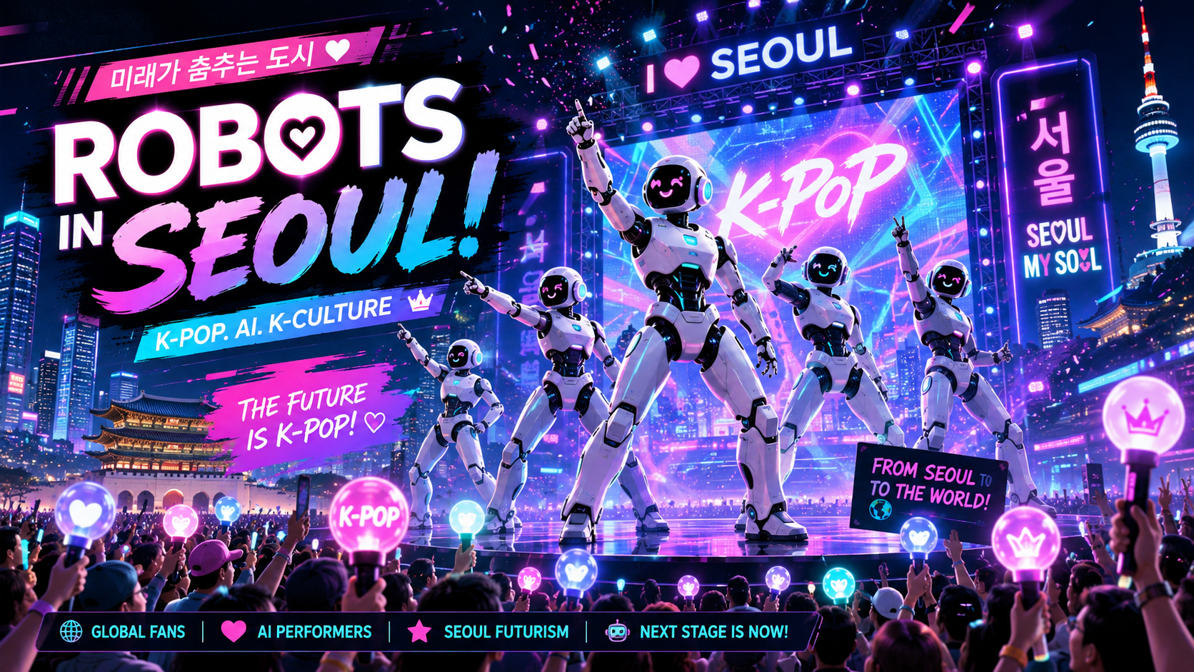 서울에서 K-pop과 로봇 기술이 만난 새로운 엔터테인먼트 실험이 시작되고 있다. 로봇 아이돌, AI 콘텐츠, 숏폼 트렌드까지 K-content의 미래를 재미있게 살펴본다.